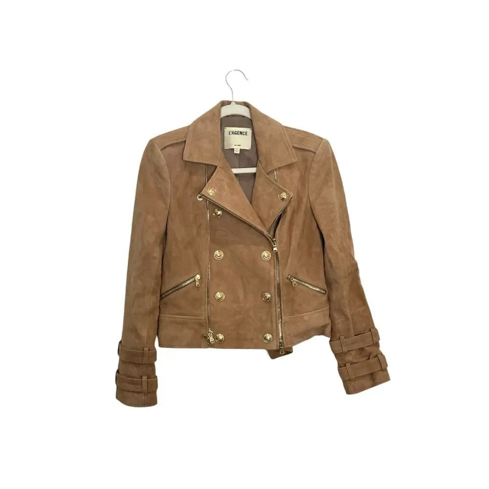 L’AGENCE $1595 Billie Belted Suede Biker Jacket in Capuccino Suede *miss… - Picture 7 of 14